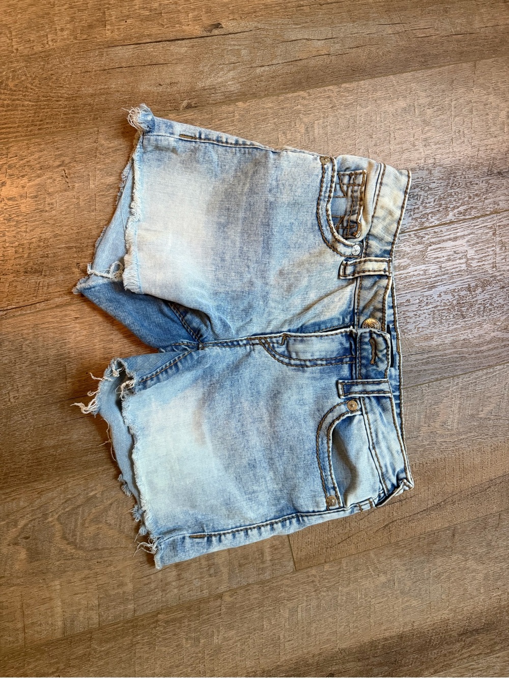 True Religion Light Blue Distressed Cutoff Denim Shorts